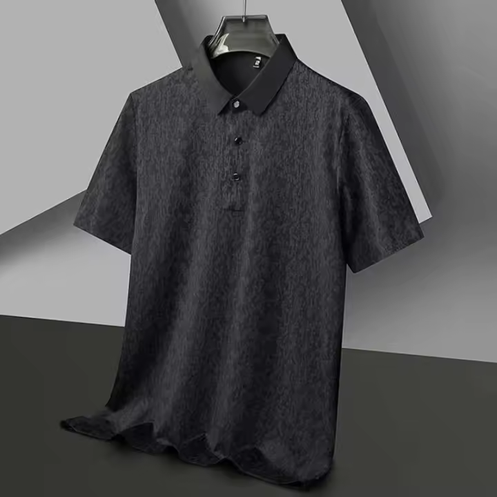 Polo ajustado estampado para hombre, camiseta clásica de manga corta, transpirable, elástico, informal de negocios, verano, 2024 - 1
