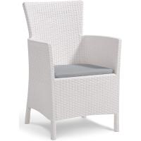 Sillón de jardín para exterior e interior con cojín incluido, Resina con acabado de ratán plano, Color Blanco - details 0