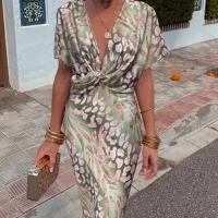 Vestido de verano de manga corta para mujer, vestidos informales estampados con cuello en V para mujer - details 2
