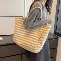 Bolsa de Lona a Rayas Grande Bolsa de Hombro Casual para Mujeres Ideal para Compras Diarias, Estudiantes, Viajes, Bolsa de Playa Material de Lining de Poliéster - details 1