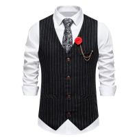 Recién llegado, chaleco Retro de Tweed para hombre, vestido a rayas a la moda, chaleco para traje, chaleco informal Vintage para caballero, accesorios de cadena - details 4