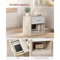 Juego de 2, Mesita de Noche, Mesa Auxiliar con Cajón, Asa, Compartimento Abierto, para Dormitorio, Salón, Beige Natural y Blanco Clásico LET819T67 - details 7