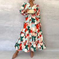 Vestido elegante con estampado plisado y cuello en V para mujer, traje largo de oficina para boda, primavera y verano, A-e, bohemio, 2024 - details 3
