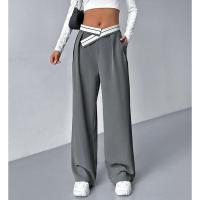 Pantalones grises de oficina de cintura alta para mujer, ropa elástica de algodón clásica de pierna recta ancha de verano - details 3
