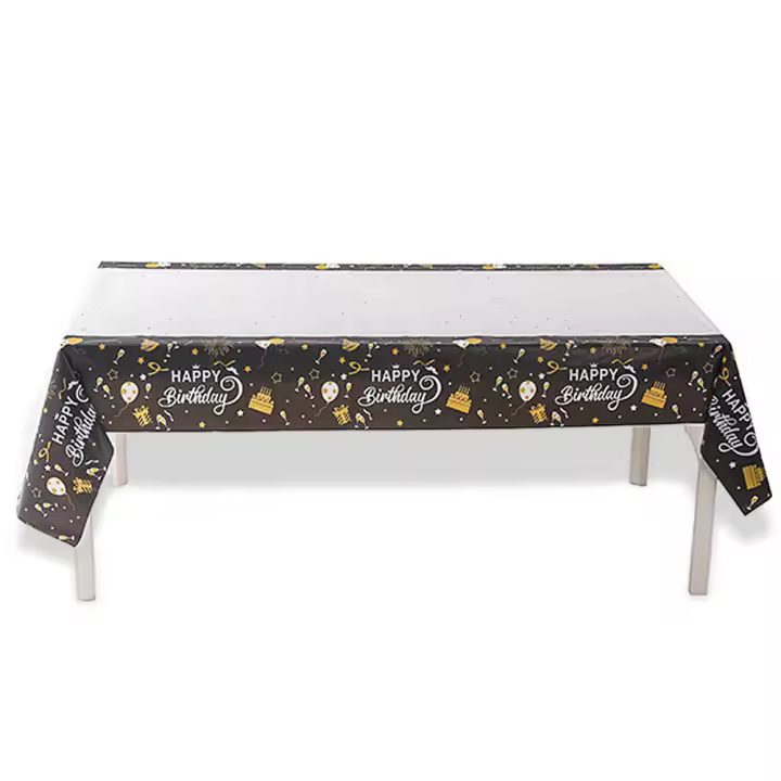 Mantel desechable negro y dorado para mesa, 3 piezas, feliz cumpleaños, 54x108 pulgadas - 1