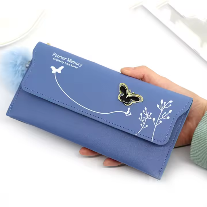 Cartera de cuero PU para mujer, bolso de mano de diseñador de mariposa, monedero, tarjetero, embrague, bolsillo para teléfono - 1