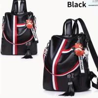 Mochila informal de gran capacidad, Correa desmontable con cremallera, bolso de hombro con colgante de oso, mochila con estampado de rayas - details 9