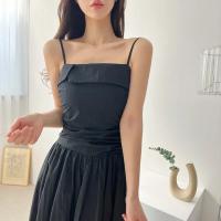 Vestido de tirantes de verano para mujer, falda acampanada plisada de cintura alta, vestido largo coreano Sle Pure Desire, cuello cuadrado, viaje dividido - details 15