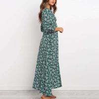 2025 nuevo Vintage mujeres vestido largo de gasa ral estampado linterna manga A-e Maxi Vestidos otoño elegante cuello en V Vestidos de invierno - details 5