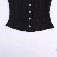 Conjunto de Moda para Mujer OUWU 2 Piezas de Camisetas sin Mangas y Pantalones Vintage de Cintura Alta Elástica - details 7