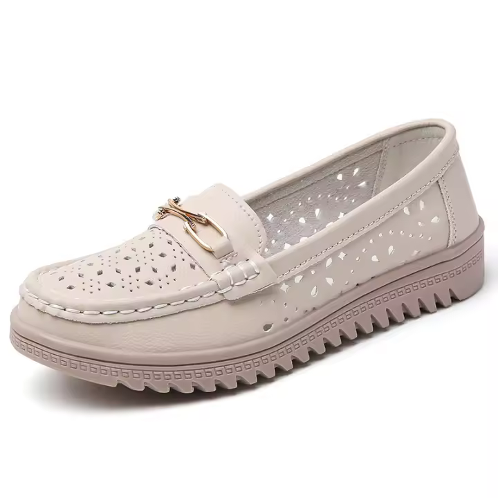 Zapatos de madre de cuero genuino, zapatos planos de primavera y otoño, suela suave, zapatos individuales sin cordones de un solo paso, zapatos antideslizantes para mujeres de mediana edad y mayores, zapatos de cuero cómodos - 1