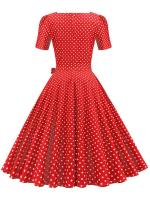 Vestido midi elegante informal para mujer con lunares, cuello Peter Pan, cintura alta y corte en A - details 28