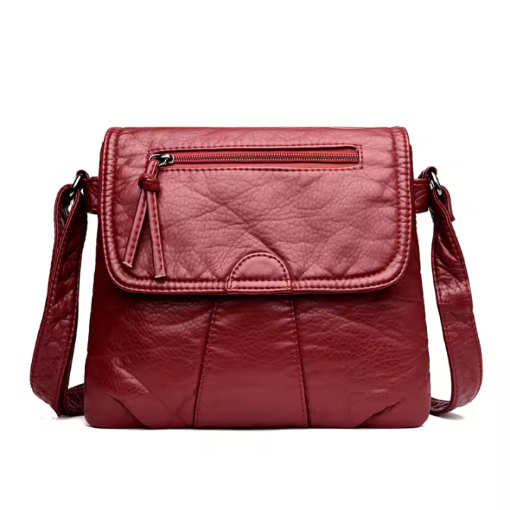 Bolso bandolera pequeño negro para mujer, bolso cruzado de cuero PU suave lavado, bolsos femeninos - 1