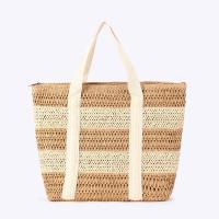 Bolsos de hombro de paja a rayas grandes para viajes de playa, bolso de mano tejido a mano, informal para vacaciones - details 3