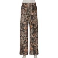 Pantalones elásticos con cordón estampado y cintura suelta de pierna recta para mujer para estética de mediados de otoño - details 1