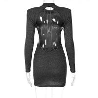 Vestido de fiesta sexy con cadena y purpurina para mujer, sin espalda, elegante y de manga larga. - details 8