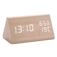 Reloj electrónico Triangular LED de madera, despertador Digital de temperatura y humedad, USB/AAA, Decoración de mesa de dormitorio - details 5