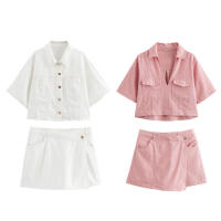 OUWU-Conjuntos de vacaciones de pantalones cortos de 2 piezas a la moda, Tops Vintage, tres conjuntos de primavera para mujer, conjunto de pantalones, chándales de mujer, nuevo - details 3