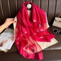 Bufanda de seda fina y suave para mujer, elegante, con bordado de flores, hiyab grande, chales, Foulard, bufanda de encaje brillante para mujer - details 3