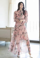 BGTEEVER-vestido de gasa con estampado Floral para mujer, traje elegante de manga larga con cuello de lazo, cintura ajustada, primavera y otoño - details 14
