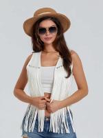Chaqueta hippie para mujer, chaqueta ligera sin mangas con frente abierto de color sólido y bolsa de ropa sin tirantes - details 3