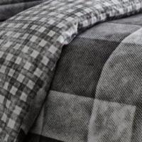 Juego de cama de lujo de tela vaquera a cuadros azul y negro tamaño individual, tamaño doble king