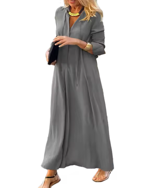 Vestidos de mujer, manga larga shir de color liso, sencillos. - 1