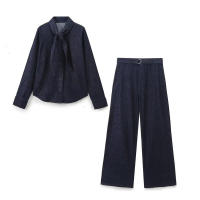 Conjunto de Pantalones Vaqueros para Mujer OUWU Moda de Traje Informal de Dos Piezas con Camisa de Lazo Vaquero - details 1