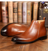Cabeza cuadrada Chelsea Boots Zapatos de cuero con cremallera lateral de cuero para hombres Botas cortas con plataforma - details 9