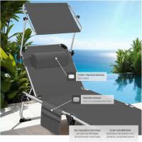 Tumbona Jardín Exterior de Aluminio, Tumbona Plegable con Reposacabezas, Parasol y Bolsillo Lateral, Tumbona Playa Reclinable en 6 Posiciones, Tumbona Piscina Resistente a Intemperie - Gris - details 4