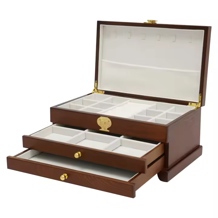 Joyero de madera de 3 capas, organizador de joyas, caja de almacenamiento de madera maciza,37x27x21 cm - 1