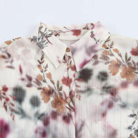 TRAFZA mujer 2025 primavera elegante blusa con estampado de flores solapa decorativa metálica manga larga puño con volantes camisas de moda - details 3