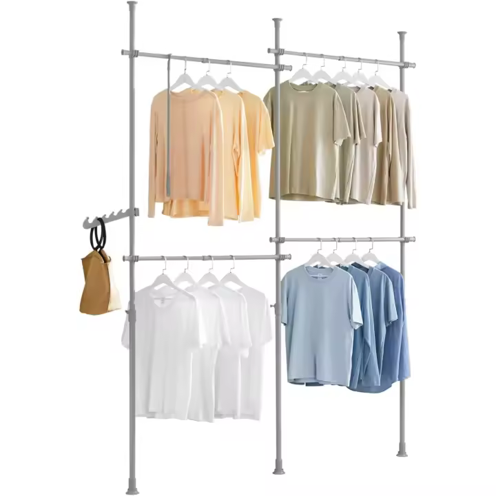 Perchero telescópico resistente para ropa, armario abierto ajustable con barras y estantes para dormitorio y vestidor - 1