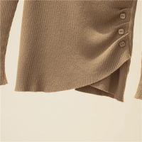 Suéter sobrepelliz para mujer, jerseys de punto acanalado con cuello en V, manga larga, botón lateral, jersey liso, traje básico de otoño e invierno para adolescente - details 11