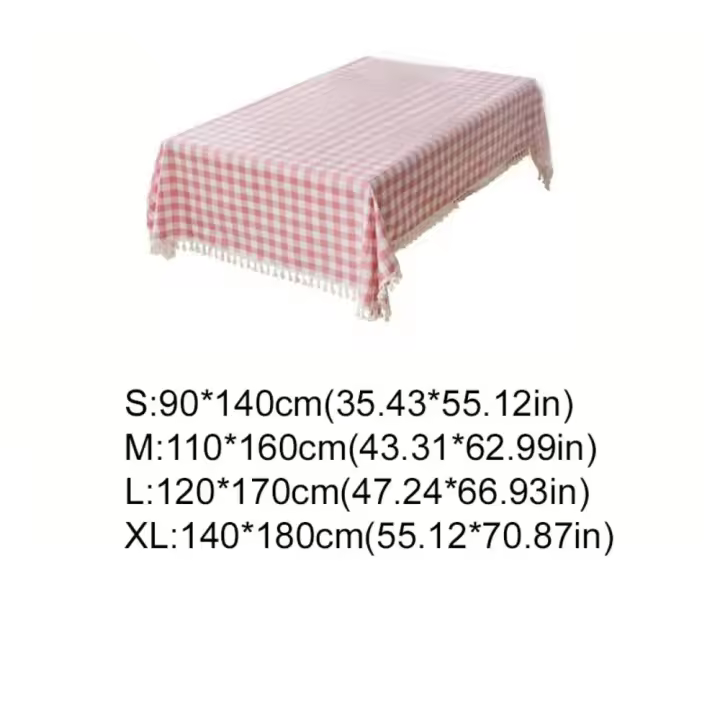 Decoración de mesa, mantel de lino a cuadros, estilo Pastoral, camino de mesa impermeable, antiincrustante con borlas, cubierta de mesa para el hogar - 1