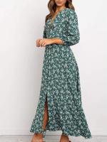 Vestido Elegante Vintage de Mujer Junxi Wan Manga Larga con Estampado Floral en Chifón A-Line Maxi Vestidos de Otoño - details 2