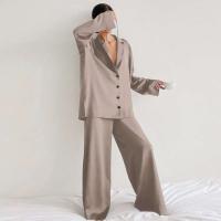 Conjunto de pijama sexy para mujer Bo Cut, tres pantalones informales sueltos de manga larga, top cómodo para el hogar de seda satinada suave, 2 piezas - details 26