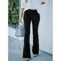 Pantalones acampanados elegantes de cintura alta para mujer, pantalones casuales con cintura elástica, color sólido, 2024 - details 24