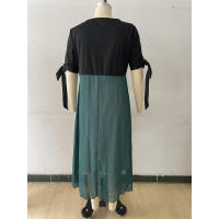 Primavera Verano nuevo vestido de manga media Irregular de dos piezas falso con cuello en V de talla grande para mujer - details 13