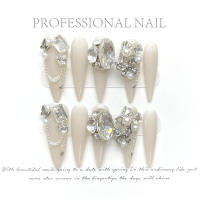 Uñas Postizas De Press on Hechas a Mano Con Diseño De Rhinestone Brillante Uñas Falsas Stiletto De Acrílico Con Cristales Y Perlas Longas Para El Escritorio - details 3