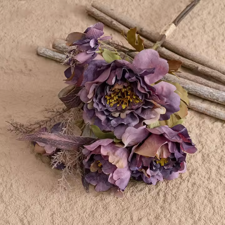 Ramo de flores de peonía artificiales de tacto Real, simulación de peonía hecha a mano de lujo, flores falsas realistas y elegantes, decoración del banquete de boda - 1