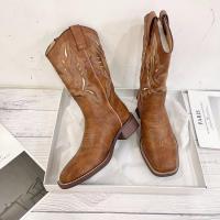 Botas vaqueras Retro con bordado occidental para mujer, botas de caballero de tacón grueso, talla grande, europeas y americanas, 2025 - details 1