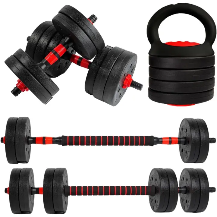 Ajustables【Discos de Cemento |   10-40 kg】con Barra Recta de Conexión |   Pesas Ergonómicas para Hombres y Mujeres, Gimnasio en Casa, Fitness (Transformador Rojo/Naranja) - 1