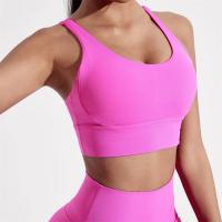 Sujetador deportivo de color sólido con espalda cruzada para mujer, top ajustado de alta resistencia, ropa interior de entrenamiento integral para gimnasio y yoga con almohadilla para el pecho - details 5