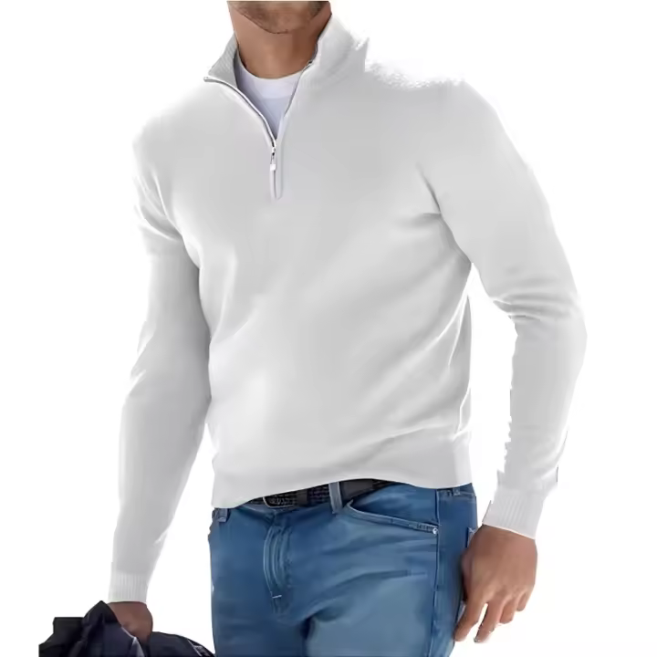Nuevo jersey de manga larga para hombre, suéteres de Color sólido con media cremallera, suéter de punto con cuello en V, ropa de calle transpirable de gran tamaño para hombre - 1