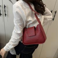 Bolso de hombro tejido de Color sólido a la moda, bolso de cuero Pu con hebilla, bolso pequeño de media luna, bolso de viaje para axila - details 18