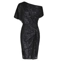 Vestidos de cola GK para mujer, vestido ajustado asimétrico de manga corta fruncido con lentejuelas para fiesta de verano - details 10