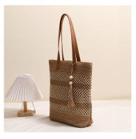 Bolso de paja de un solo hombro con flecos de moda, nuevo bolso tejido de paja a rayas, estilo de vacaciones, bolso de playa - details 3