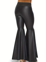 Melena de melocotón pu cuero cintura alta pantalones de cuero mujer pantalones de flare pantalones largos pantalones de mujer - details 3