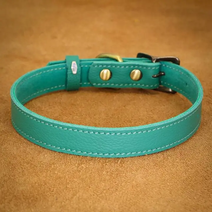 Collar ustable genuino perros pequeños medianos, collares de cuero suave cachorros y gatitos para Chihuahua, Bulldog Francés - 1